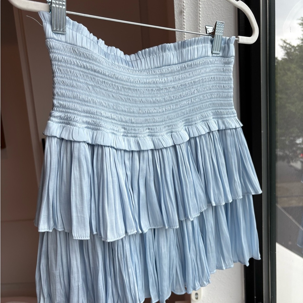 Blue Mini Bubble Skirt with Pleated Tiers